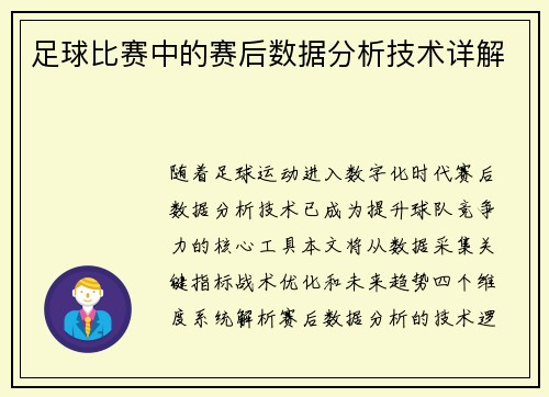足球比赛中的赛后数据分析技术详解